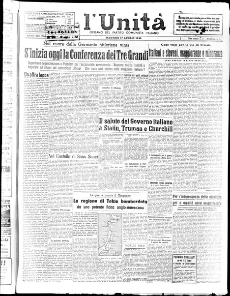 L'Unità : organo centrale del Partito comunista italiano